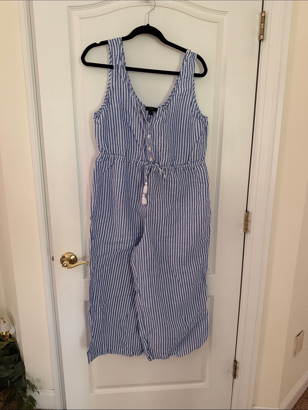 J. Crew Blue and White Striped Sleeveless Jumpsuit
